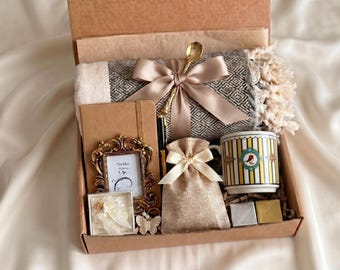 Caja de regalo Hygee, Caja Pensando en ti, Paquete de cuidado acogedor, Cesta de autocuidado, Caja de regalo con manta, Abrazo en una caja, Regalo de ánimo, Set de regalo para mamá