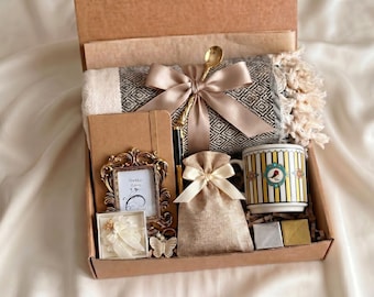 Caja de regalo de relajación para ella y para él, caja de regalo de lujo personalizada, caja de regalo Hygge, cesta de cuidado acogedora, set de autocuidado de spa, caja de regalo de cumpleaños,
