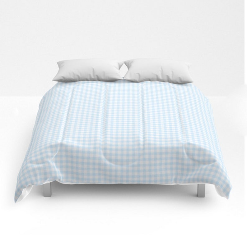 Baby Blue Gingham Duvet Cover Custom Comforter Cottage Chic Bedding Sweet Wedding Gift