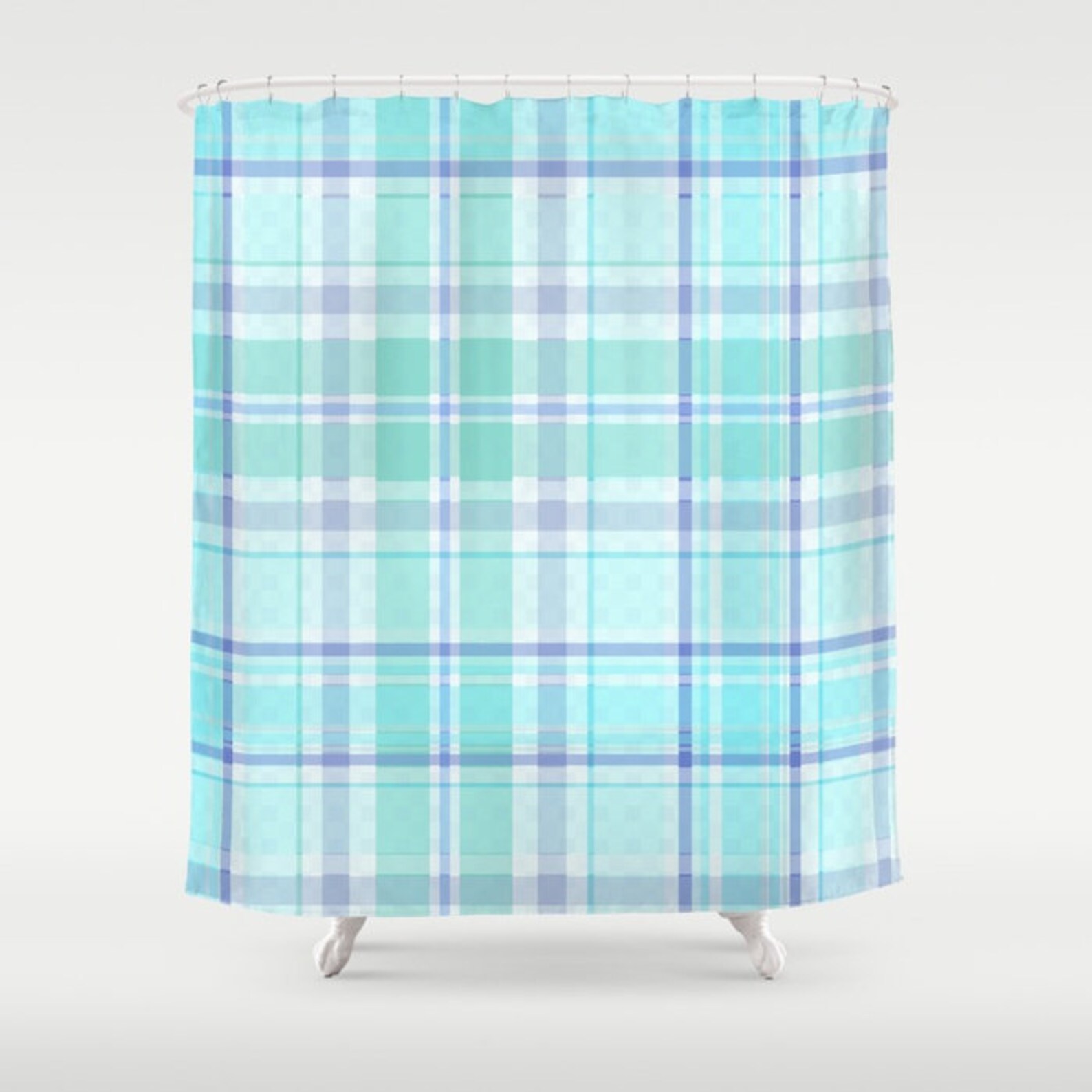 Pastel Plaid Shower Curtain Lavender & Turquoise Plaid Etsy