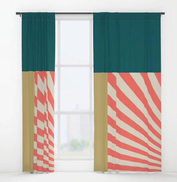Geometric Print Window Curtains Rod Pocket Curtain Panel Etsy