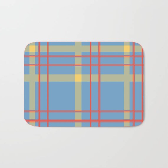 Memory Foam Bath Mat Custom Bath Mat Blue Plaid Printed Etsy