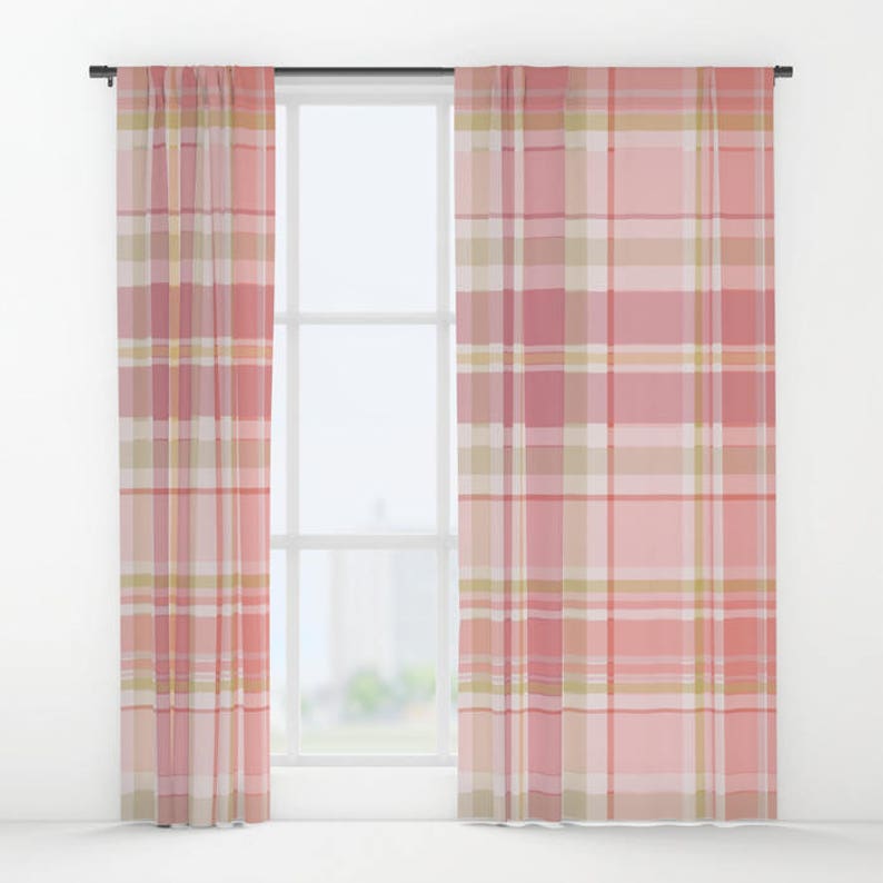 Custom Window Curtain Pink Plaid Rod Pocket Curtain Panel Etsy