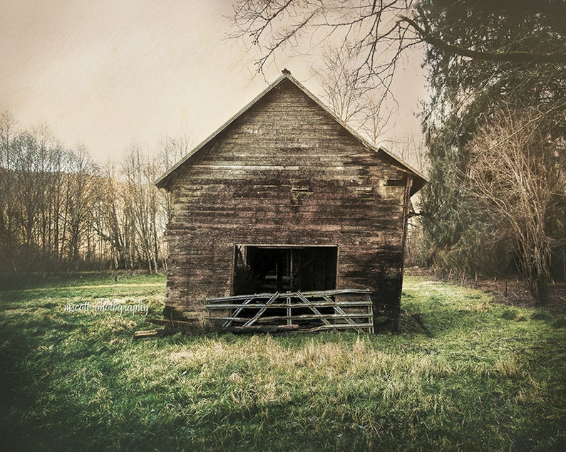 Pacific Northwest Landscape Tiny Rustic Barn Moody Photograph Home Decor Office Spokane Washington