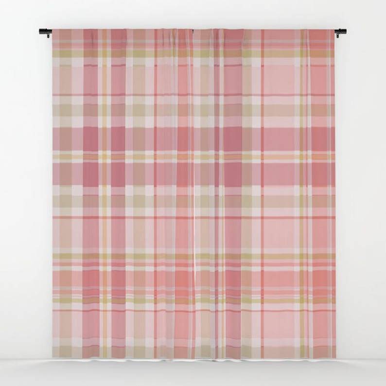 Custom Window Curtain Pink Plaid Rod Pocket Curtain Panel Etsy