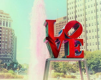 Philly Love Photograph | 8x8 Philadelphia Art | Romantic Photo Gift For Him or Her | Valentine Pink & Red | Free Shipping