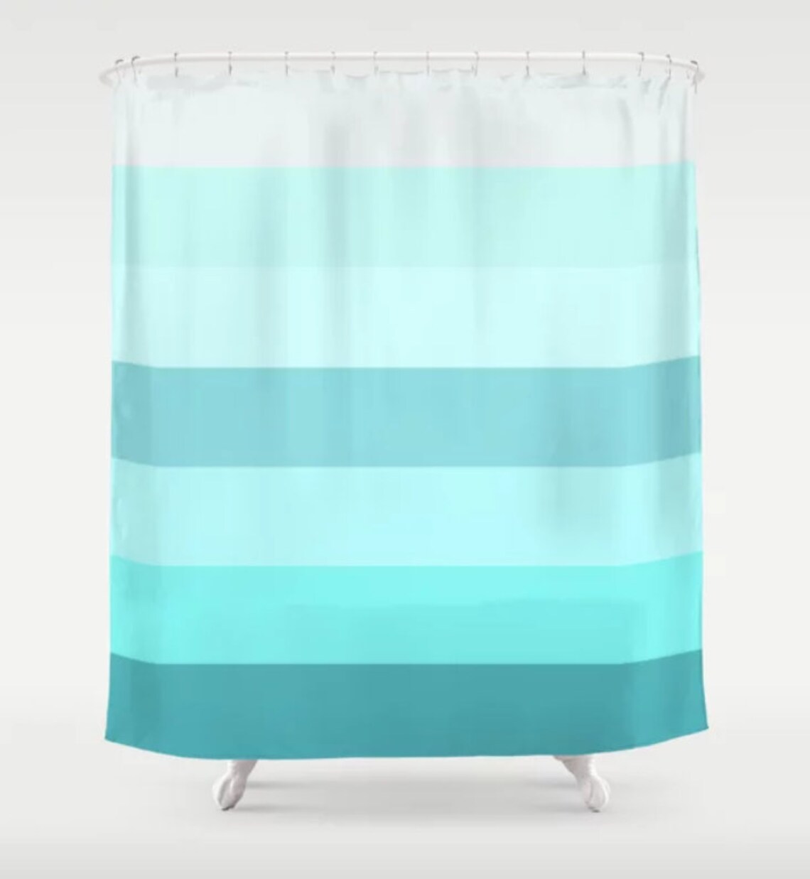 Soft Blue Green Striped Shower Curtain Shades of Teal Shower Etsy