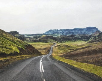 Winding Road | Iceland Travel Photography | Rural Iceland | Magical Mountains | Serene Green Landscape | New Home Gift