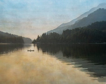 Lake Sutherland | Canoe | Mountain landscape Lake House Decor | Olympic National Park Pacific Northwest Photography | Washington State Art