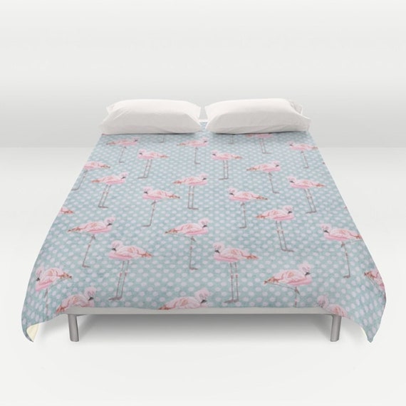 Pink Flamingo Polka Dot Duvet Cover Comforter Blue Pink Etsy