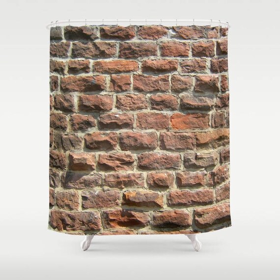 Shower Curtain Whimsical Red Bricks Print Industrial Etsy