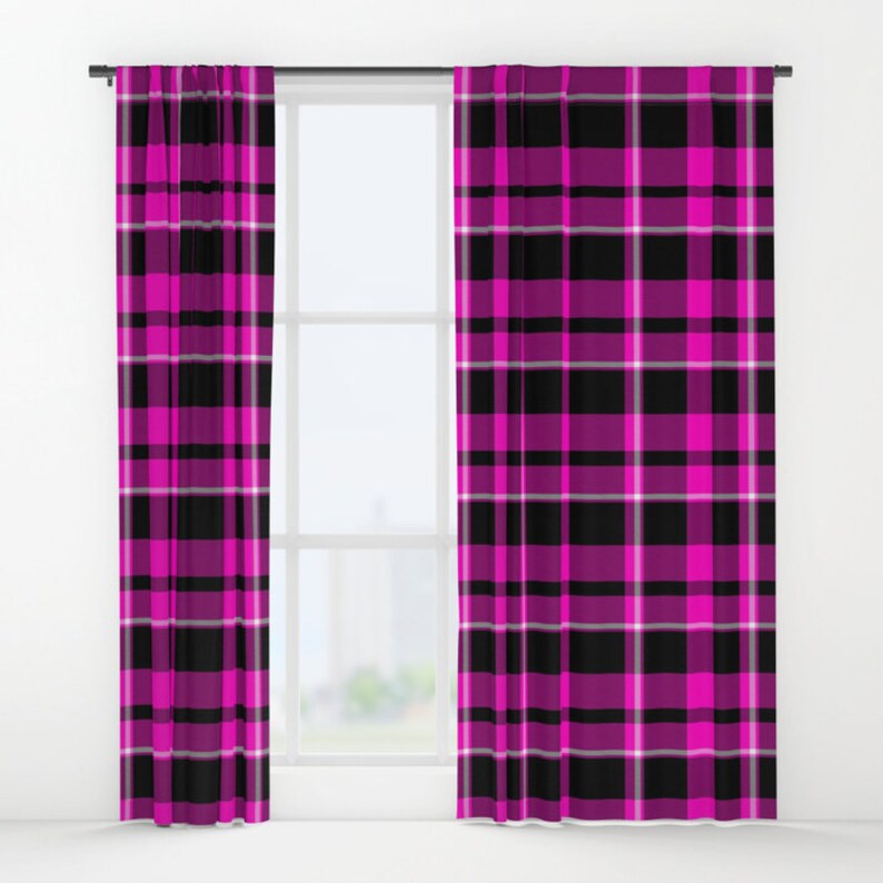 Hot Pink Plaid Window Curtains Rod Pocket Curtain Panel Image 0