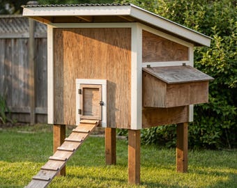 Progetto per pollaio in PDF, piani di falegnameria per pollaio rialzato da giardino, pollaio in legno fai da te con nido e posatoio esterni, download immediato