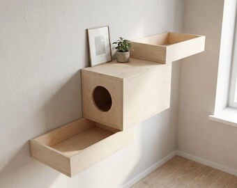 Planos en PDF para estantes de pared para gatos, estantes de madera para trepar por la pared para gatos, escalones y casita de pared para gatos (hazlo tú mismo), descarga instantánea.