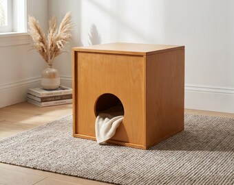 Cat House Plan PDF, Modern Wooden Indoor Cat House Woodworking Plans, DIY Pet House with Perch Roof, Instant Download