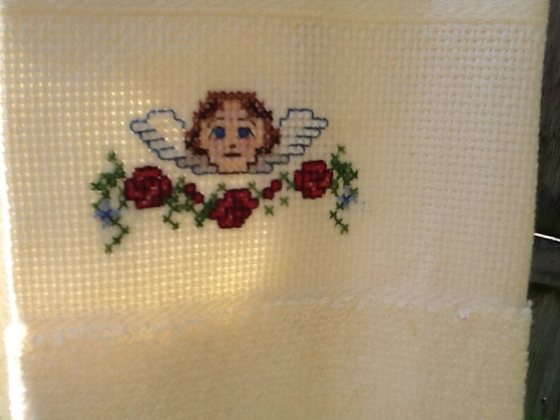 Decorative angel bathroom towels completed cross-stitch image 3