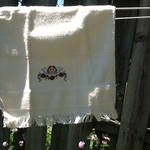 Decorative angel bathroom towels completed cross-stitch image 5