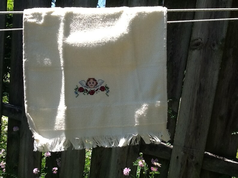 Decorative angel bathroom towels completed cross-stitch image 5