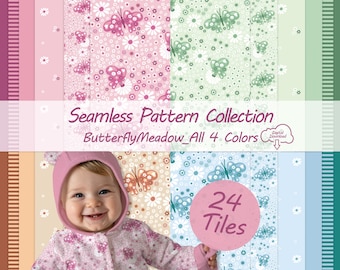 Boho Butterfly Pattern Bundle Commercial Use Fabric Printing Files Nursery Wallpaper Digital Paper Coordinated Surface Design Set 24 Designs