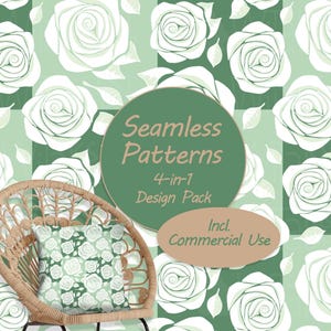 Seamless Sage Green Checkerboard Commercial Use Pattern PNG XXL Vintage White Rose Floral Seamless File Fabric Print Hex Codes Included