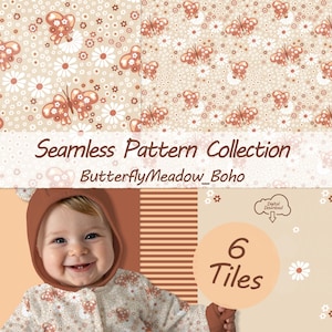 Butterfly Seamless Pattern Collection License Included Boho Earth Tones Coordinated Bundle for Kids Clothing 300 DPI Digital PNG Hex Codes