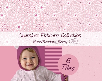 Boho Wildblumen Seamless Pattern Bundle Beerenfarben 6x Mix Match Kinder Stoffdesign Pinke Babyzimmer Tapete Digital Kommerziell PNG