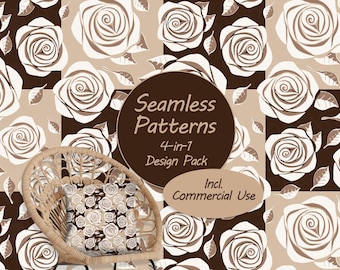 Modern Chocolate Checkerboard Seamless Pattern Commercial Use PNG Aesthetic Rose Fabric Design Coffee Corner Home Decor Print File