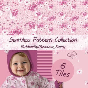 Butterfly Seamless Pattern Collection Commercial Use Included Pink Coordinated Bundle for Kids Clothing Digital Download PNG with Hex Codes