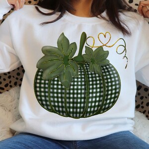 Green Plaid Pumpkin PNG Cozy Buffalo Check Sublimation Design Fall Gingham Pumpkin Clipart Country Autumn Shirt Digital Download