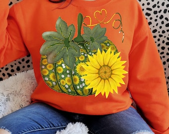 Abóbora Floral com Girassol PNG Design Fofo de Sublimação de Flor Clipart Caprichoso de Outono Cottagecore Halloween Botânico Design de Camiseta de Outono