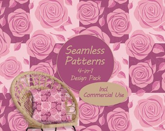 Seamless Rose Checkerboard Pattern PNG XXL Berry Blush Pink Floral Seamless File Fabric Print Commercial Use Sublimation Hex Codes Included