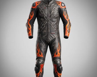 Macacão de couro Armored Ghost Racing | Macacão de motociclismo personalizado Spirit Rider