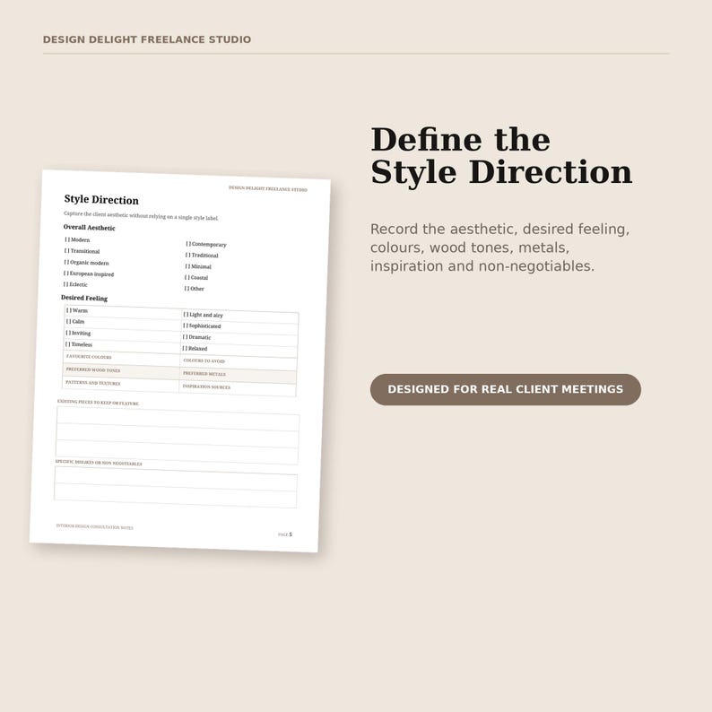 Interior Design Consultation Notes Template | Editable Client Intake ...