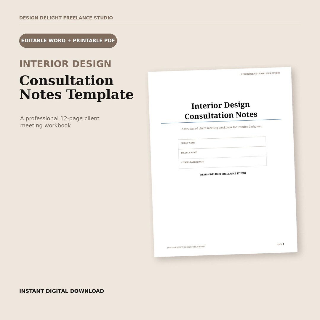Interior Design Consultation Notes Template | Editable Client Intake ...