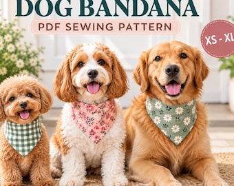 Dog Bandana Sewing Pattern PDF,  XS to XXL, Pet Accessories, 5 Sizes Included, Digital Download
