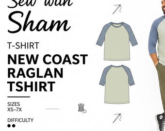 New Coast Raglan T-Shirt Sewing Pattern | Size Inclusive XS-7X (Digital Download)