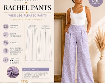 Rachel Pants Sewing Pattern | Wide Leg Pleated Trousers (Digital Download)