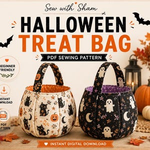 Pumpkin Trick or Treat Bag Sewing Pattern, Printable PDF, Beginner Friendly Halloween Bag