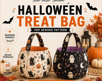 Pumpkin Trick or Treat Bag Sewing Pattern, Printable PDF, Beginner Friendly Halloween Bag