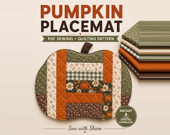 Pumpkin Placemat Sewing Pattern, Quilted Fall Table Mat PDF, Thanksgiving Table Decor, Handmade Gift, Instant Download
