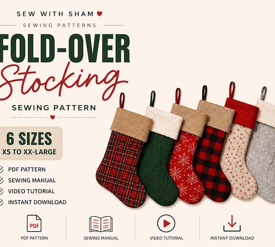 Christmas Stocking Sewing Pattern — 6 Sizes with Video Tutorial