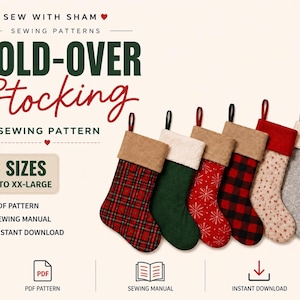 Christmas Stocking Sewing Pattern, 6 sizes available, sewing manual included, Digital Download