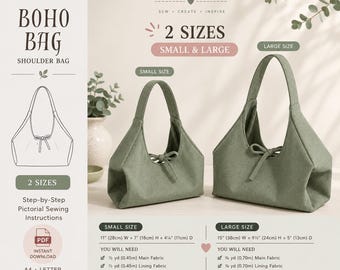 Boho Shoulder Bag Sewing Pattern, Slouchy Tote DIY (PDF Download)
