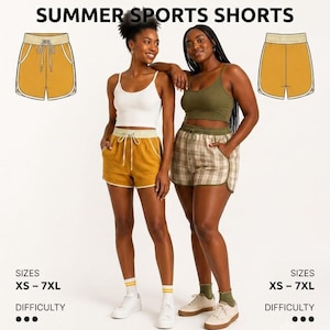 Summer Sports Shorts Sewing Pattern | Retro Athletic Style, Elastic Waistband (PDF Download)