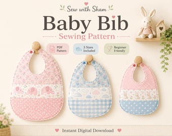 Baby Bib Sewing Patter, 3 Sizes, Infant to Toddler (PDF Pattern), Baby gift ideas
