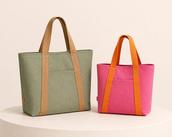 Beginner Tote Bag Sewing Pattern, Canvas Shoulder Bag DIY (PDF Download)