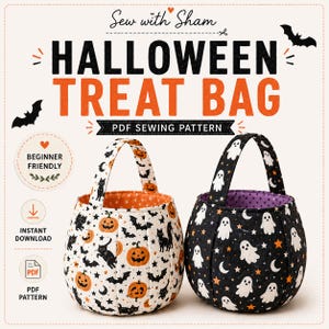 Pumpkin Trick or Treat Bag Sewing Pattern, Printable PDF, Beginner Friendly Halloween Bag