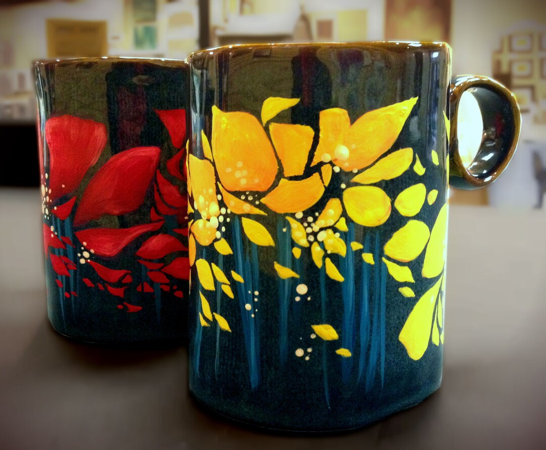 Custom Hand Painted Ceramic Mugs (2) - Etsy