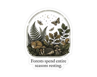 Forest Illustration Kiss-Cut Sticker | Woodland Plants, Mushrooms & Hedgehog