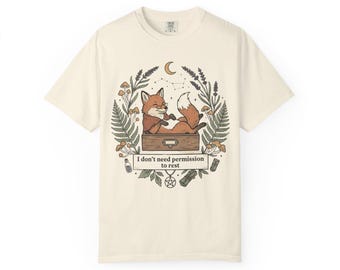 Camiseta Fox Resting Box / Ilustración de naturaleza "No necesito permiso para descansar" Camiseta Comfort Colors Self Care